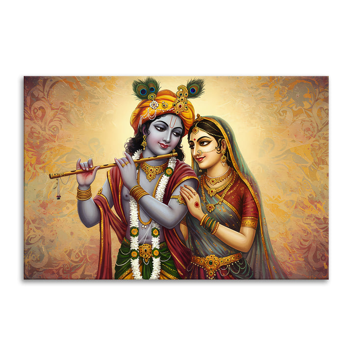 Radha Krishna Divine Harmony Wall Art | HD Canvas Print Gallery Wrap Painting | Ready to Hang | Perfect for Pooja Room & Office Décor | Size: 20x30 Inch (RKWA16)