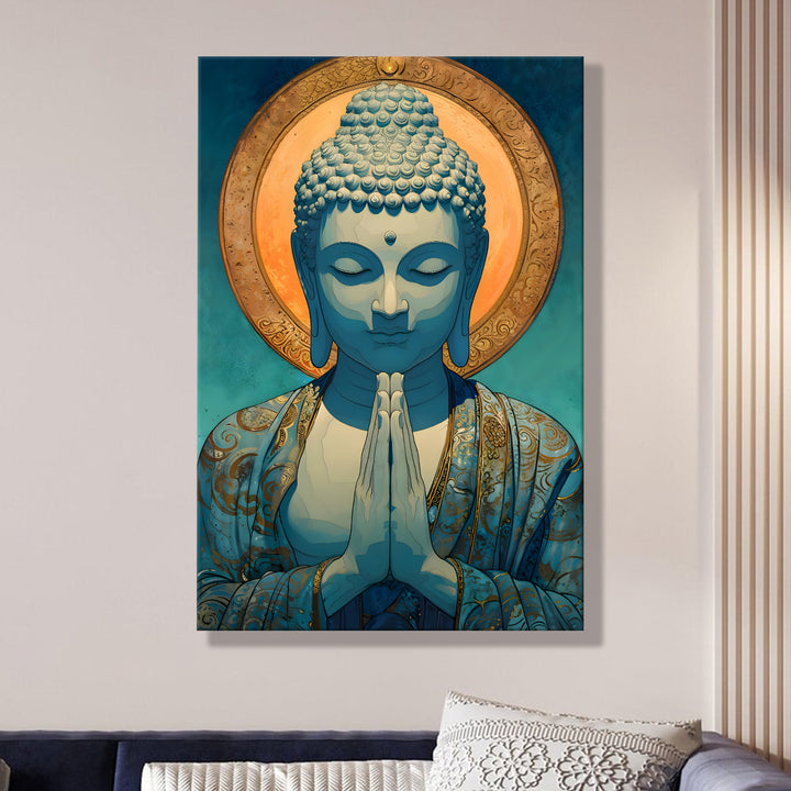 Serene Buddha Meditation Wall Art | HD Canvas Print Gallery Wrap Painting | Ready to Hang | Perfect for Pooja Room & Office Décor | Size: 20x30 Inch (BDWA51)