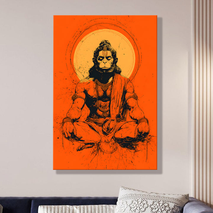 Lord Hanuman Wall Art | HD Canvas Print Gallery Wrap Painting | Ready to Hang | Perfect for Pooja Room & Office Décor | Size: 20x30 Inch (BBWA03)