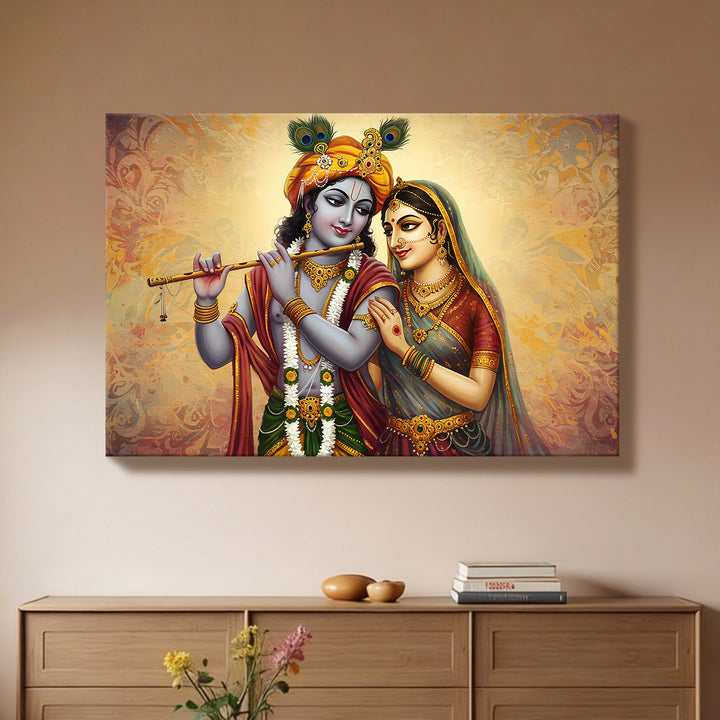 Radha Krishna Divine Harmony Wall Art | HD Canvas Print Gallery Wrap Painting | Ready to Hang | Perfect for Pooja Room & Office Décor | Size: 20x30 Inch (RKWA16)