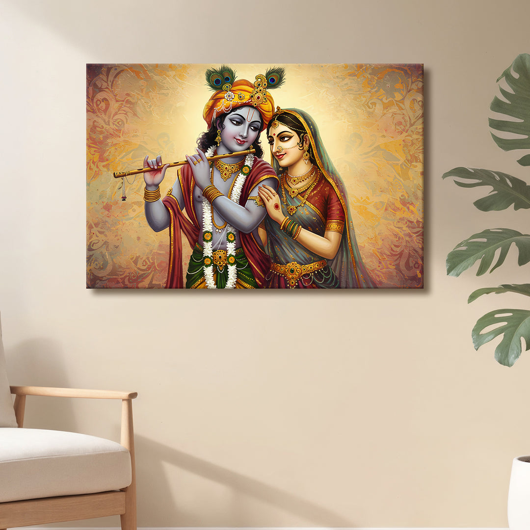 Radha Krishna Divine Harmony Wall Art | HD Canvas Print Gallery Wrap Painting | Ready to Hang | Perfect for Pooja Room & Office Décor | Size: 20x30 Inch (RKWA16)