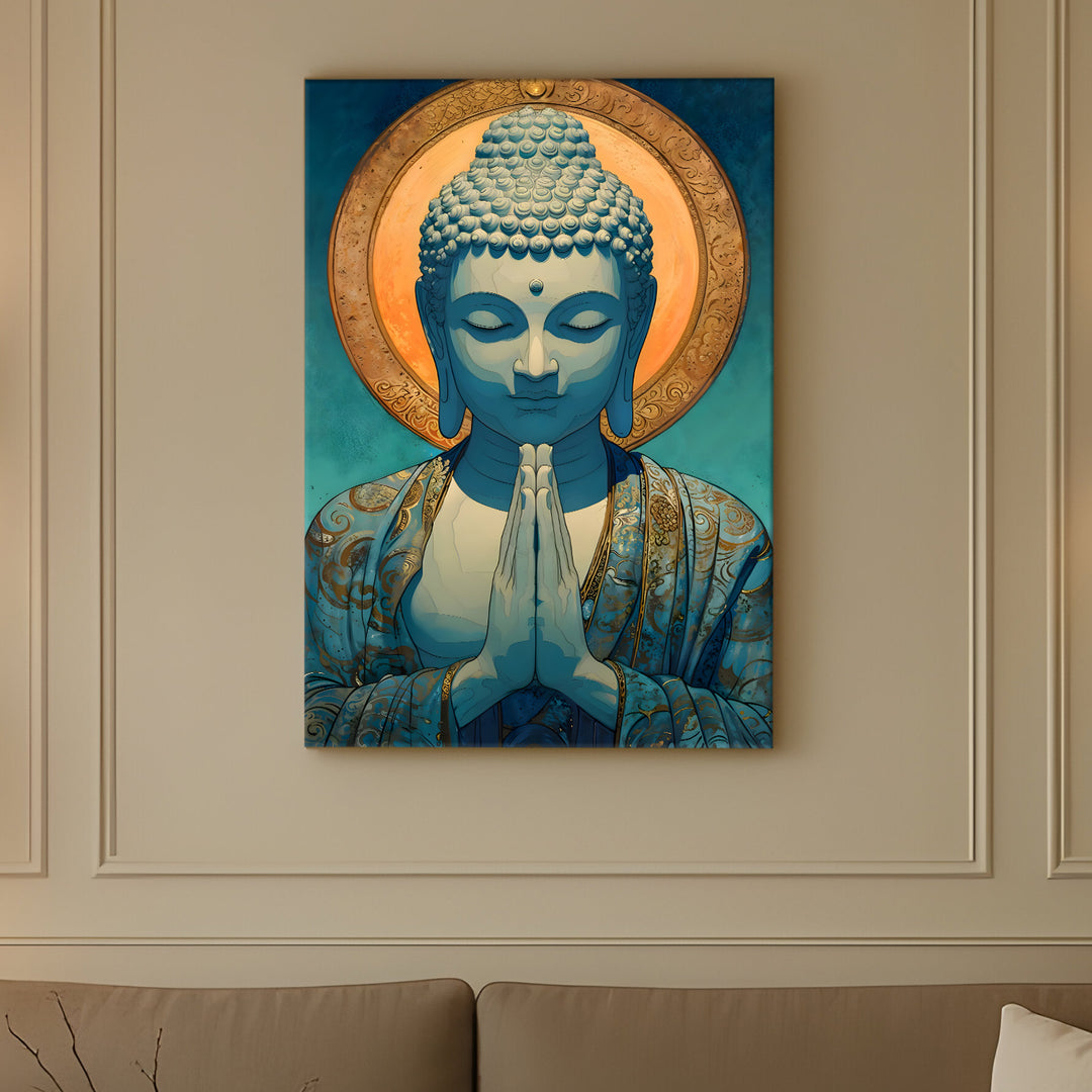 Serene Buddha Meditation Wall Art | HD Canvas Print Gallery Wrap Painting | Ready to Hang | Perfect for Pooja Room & Office Décor | Size: 20x30 Inch (BDWA51)