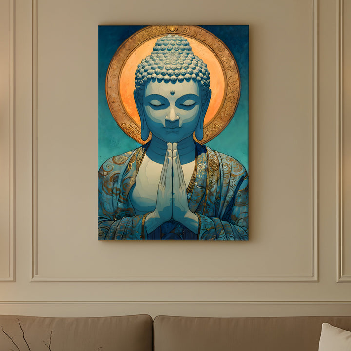 Serene Buddha Meditation Wall Art | HD Canvas Print Gallery Wrap Painting | Ready to Hang | Perfect for Pooja Room & Office Décor | Size: 20x30 Inch (BDWA51)