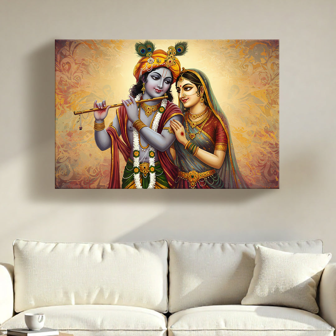 Radha Krishna Divine Harmony Wall Art | HD Canvas Print Gallery Wrap Painting | Ready to Hang | Perfect for Pooja Room & Office Décor | Size: 20x30 Inch (RKWA16)