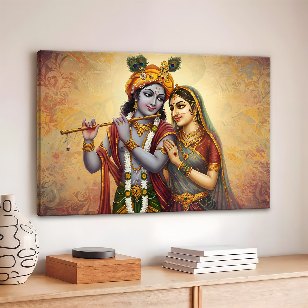 Radha Krishna Divine Harmony Wall Art | HD Canvas Print Gallery Wrap Painting | Ready to Hang | Perfect for Pooja Room & Office Décor | Size: 20x30 Inch (RKWA16)