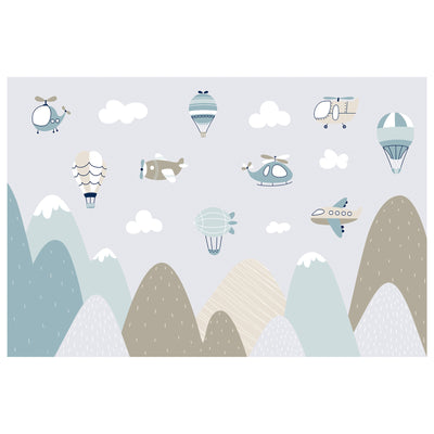 Personalized Gliders And Hot Air Balloons Wallpaper Mural For Kids Room