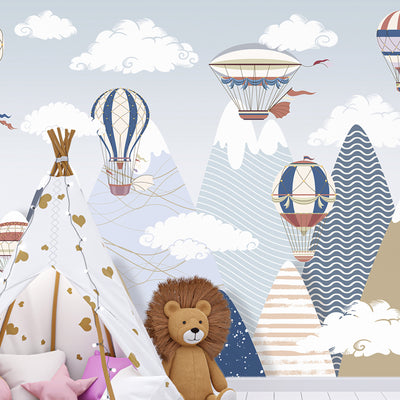Personalized Charming Mountains and Balloons Wallpaper Mural For Kids Rooms