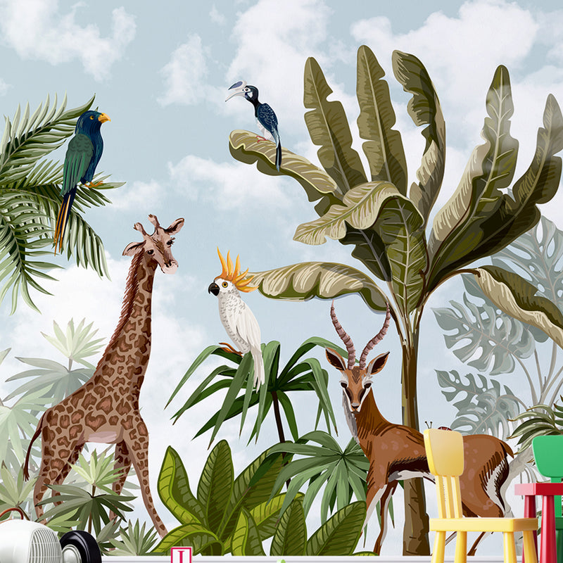 Jungle Safari Animal with Topical wallpaper Murals For Kids Room decoration.