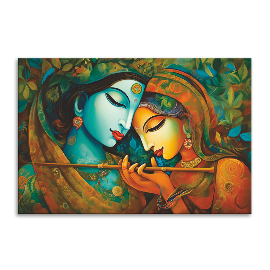 Radha Krishna Divine Harmony Wall Art | HD Canvas Print Gallery Wrap Painting | Ready to Hang | Perfect for Pooja Room & Office Décor | Size: 20x30 Inch (RKWA17)
