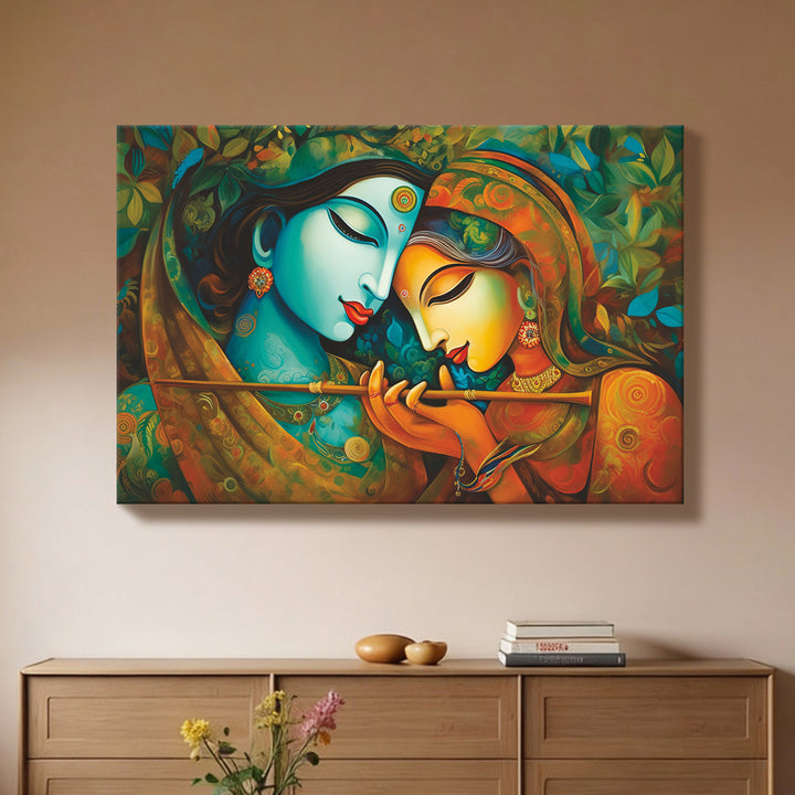 Radha Krishna Divine Harmony Wall Art | HD Canvas Print Gallery Wrap Painting | Ready to Hang | Perfect for Pooja Room & Office Décor | Size: 20x30 Inch (RKWA17)