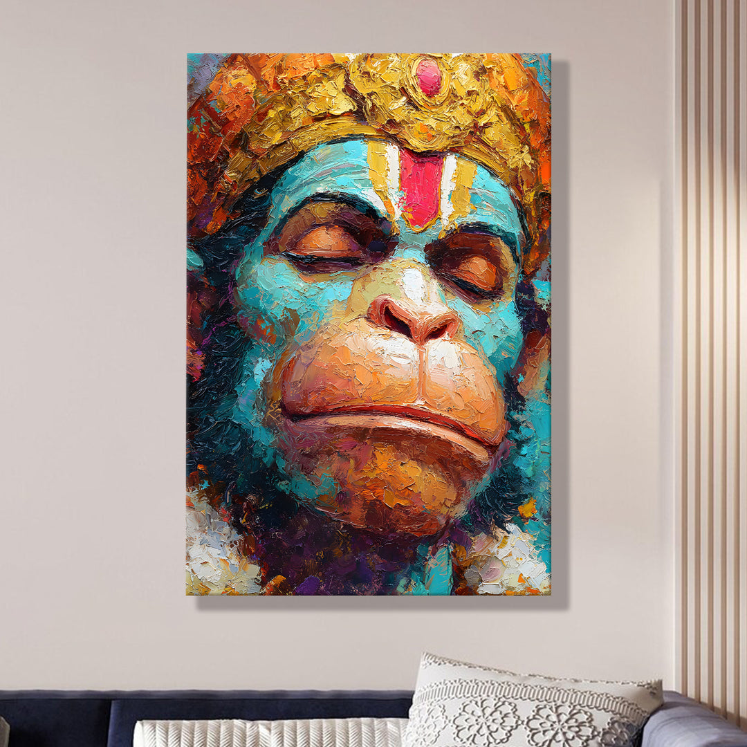 Lord Hanuman Wall Art | HD Canvas Print Gallery Wrap Painting | Ready to Hang | Perfect for Pooja Room & Office Décor | Size: 20x30 Inch (BBWA04)