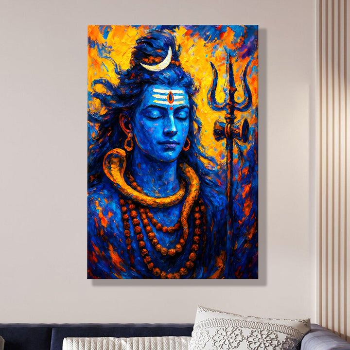Lord Shiva Wall Art | HD Canvas Print Gallery Wrap Painting | Ready to Hang | Perfect for Pooja Room & Office Décor | Size: 20x30 Inch (SHWA03)