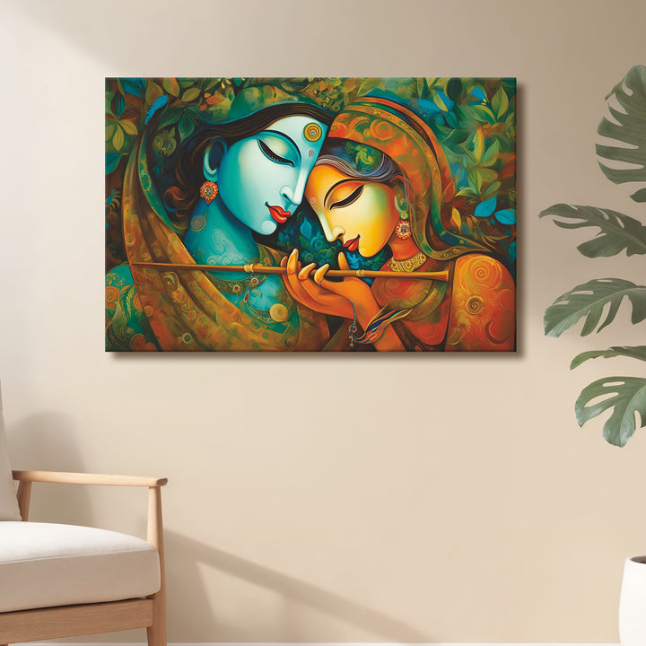 Radha Krishna Divine Harmony Wall Art | HD Canvas Print Gallery Wrap Painting | Ready to Hang | Perfect for Pooja Room & Office Décor | Size: 20x30 Inch (RKWA17)