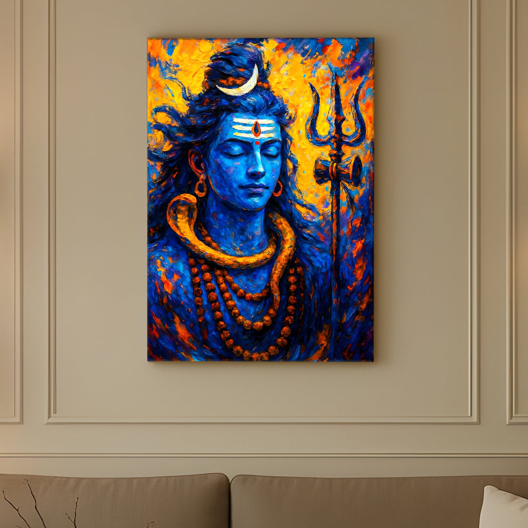 Lord Shiva Wall Art | HD Canvas Print Gallery Wrap Painting | Ready to Hang | Perfect for Pooja Room & Office Décor | Size: 20x30 Inch (SHWA03)