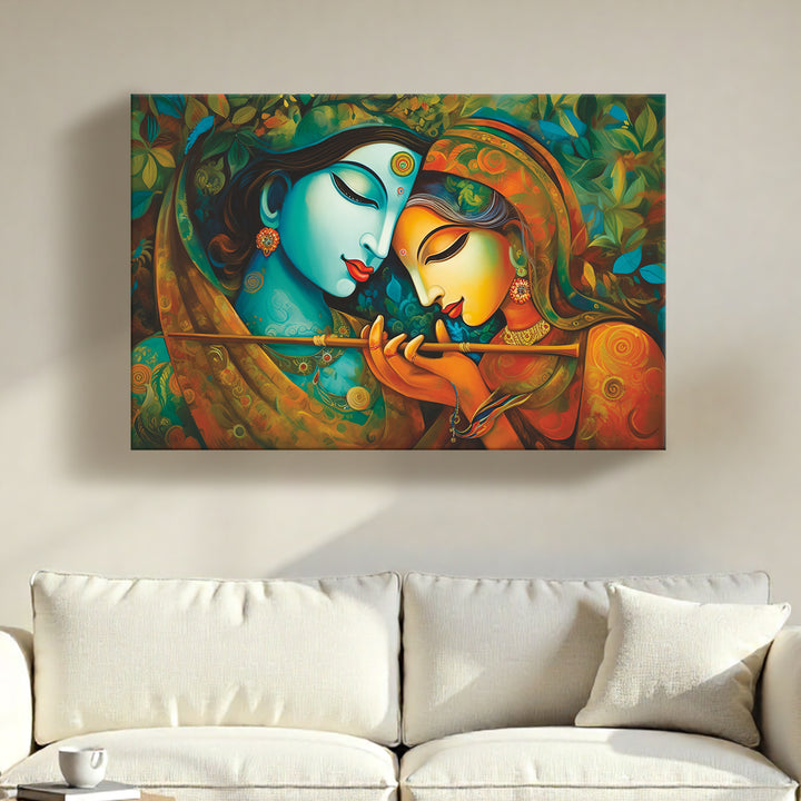 Radha Krishna Divine Harmony Wall Art | HD Canvas Print Gallery Wrap Painting | Ready to Hang | Perfect for Pooja Room & Office Décor | Size: 20x30 Inch (RKWA17)