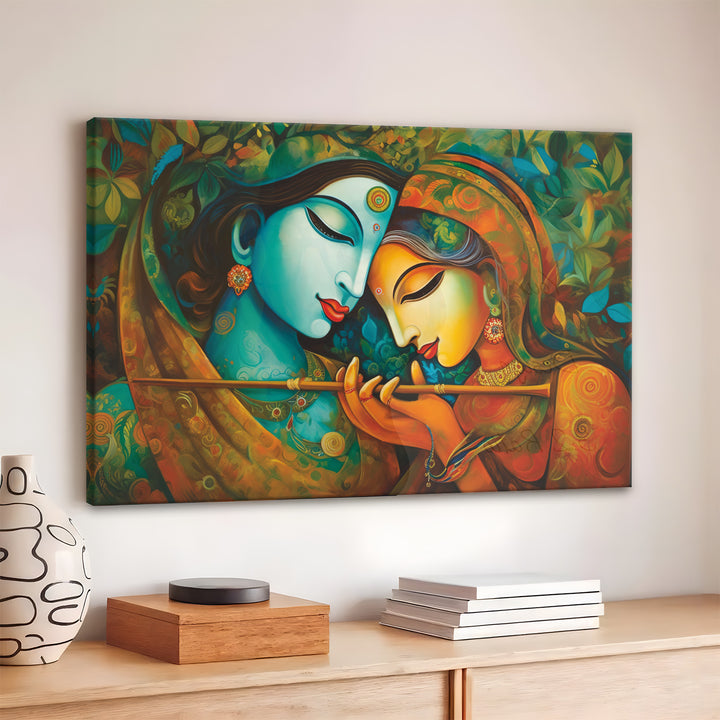 Radha Krishna Divine Harmony Wall Art | HD Canvas Print Gallery Wrap Painting | Ready to Hang | Perfect for Pooja Room & Office Décor | Size: 20x30 Inch (RKWA17)