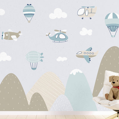 Personalized Gliders And Hot Air Balloons Wallpaper Mural For Kids Room