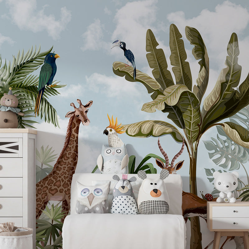 Jungle Safari Animal with Topical wallpaper Murals For Kids Room decoration.