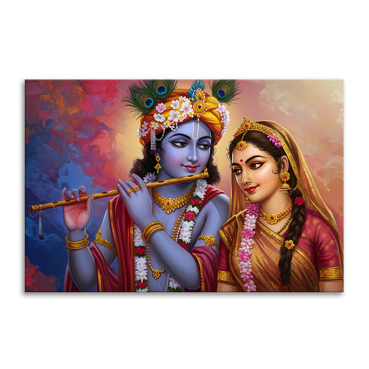Radha Krishna Divine Harmony Wall Art | HD Canvas Print Gallery Wrap Painting | Ready to Hang | Perfect for Pooja Room & Office Décor | Size: 20x30 Inch (RKWA18)