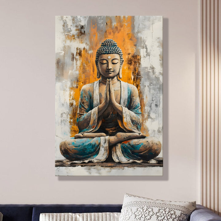 Serene Buddha Meditation Wall Art | HD Canvas Print Gallery Wrap Painting | Ready to Hang | Perfect for Pooja Room & Office Décor | Size: 20x30 Inch (BDWA53)