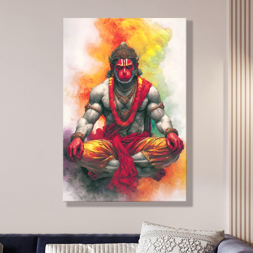 Lord Hanuman Wall Art | HD Canvas Print Gallery Wrap Painting | Ready to Hang | Perfect for Pooja Room & Office Décor | Size: 20x30 Inch (BBWA05)