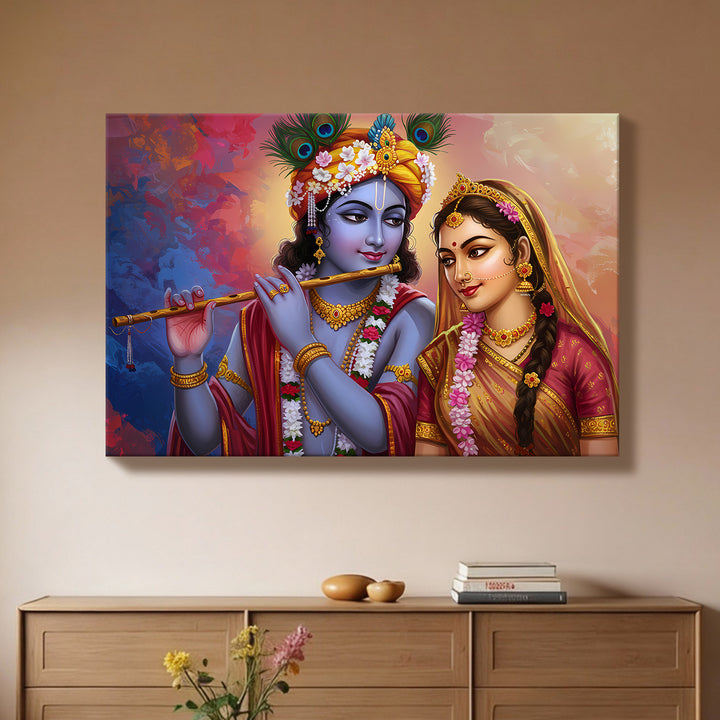 Radha Krishna Divine Harmony Wall Art | HD Canvas Print Gallery Wrap Painting | Ready to Hang | Perfect for Pooja Room & Office Décor | Size: 20x30 Inch (RKWA18)