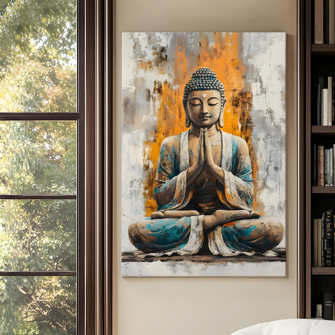 Serene Buddha Meditation Wall Art | HD Canvas Print Gallery Wrap Painting | Ready to Hang | Perfect for Pooja Room & Office Décor | Size: 20x30 Inch (BDWA53)