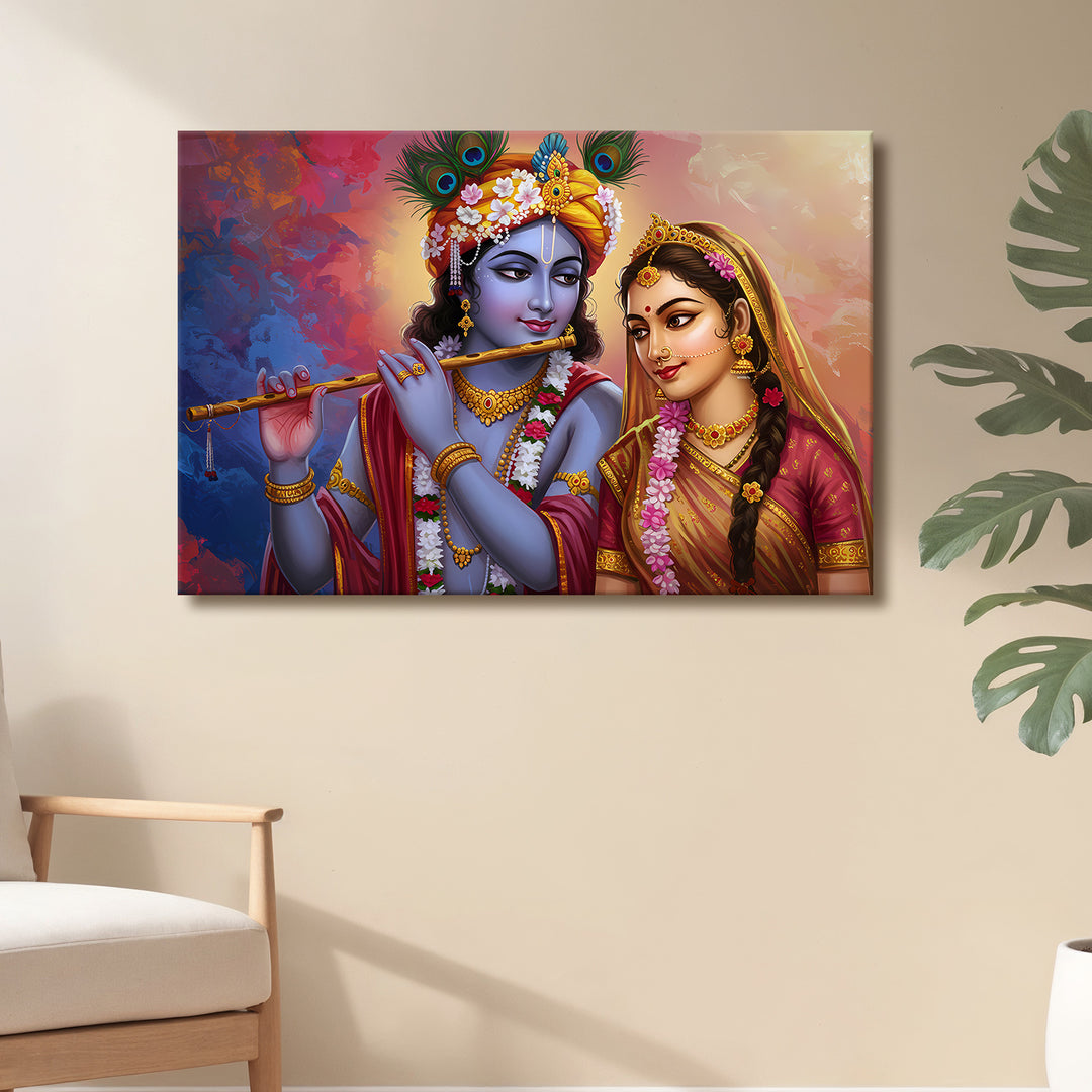 Radha Krishna Divine Harmony Wall Art | HD Canvas Print Gallery Wrap Painting | Ready to Hang | Perfect for Pooja Room & Office Décor | Size: 20x30 Inch (RKWA18)