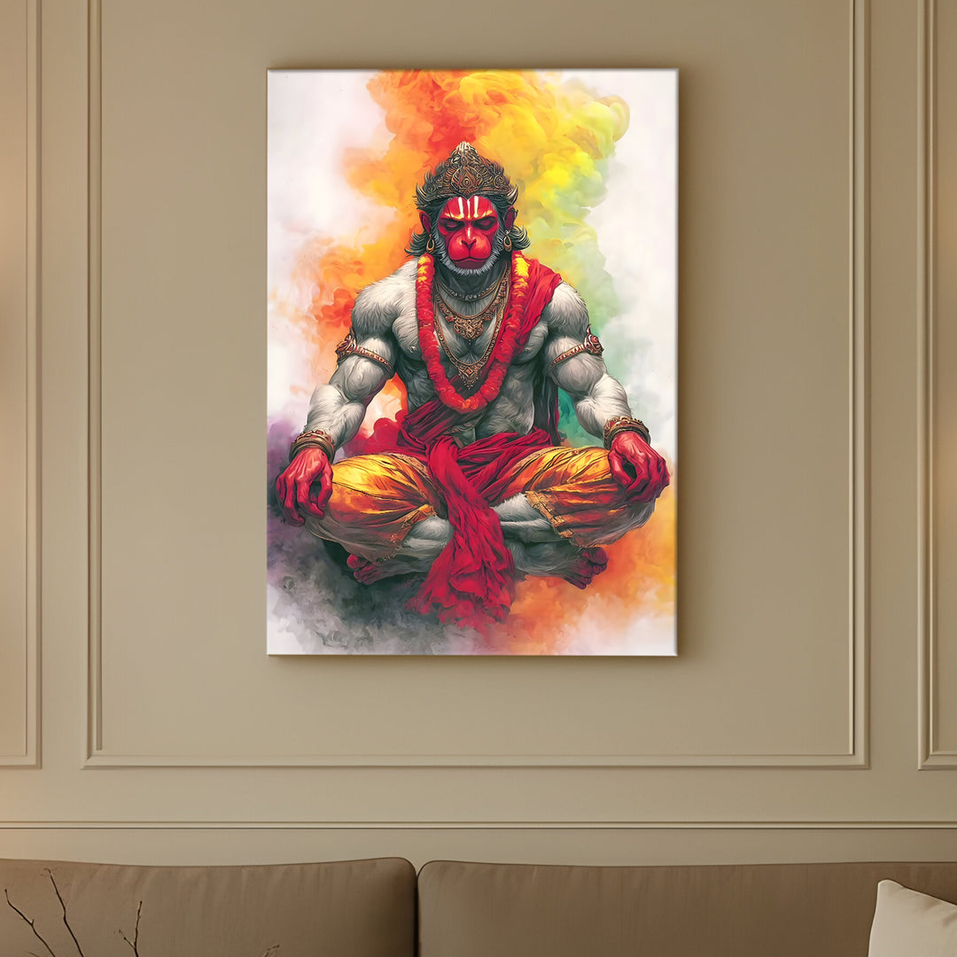 Lord Hanuman Wall Art | HD Canvas Print Gallery Wrap Painting | Ready to Hang | Perfect for Pooja Room & Office Décor | Size: 20x30 Inch (BBWA05)