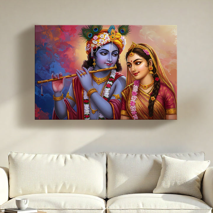 Radha Krishna Divine Harmony Wall Art | HD Canvas Print Gallery Wrap Painting | Ready to Hang | Perfect for Pooja Room & Office Décor | Size: 20x30 Inch (RKWA18)