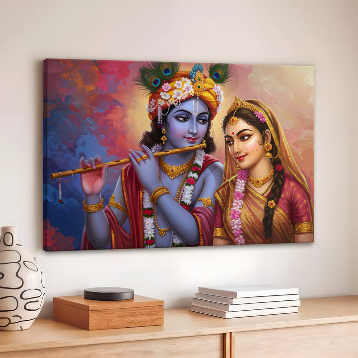 Radha Krishna Divine Harmony Wall Art | HD Canvas Print Gallery Wrap Painting | Ready to Hang | Perfect for Pooja Room & Office Décor | Size: 20x30 Inch (RKWA18)