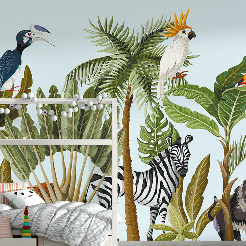 Tropical Bird Tiger Zebra Monkey Jungle Animals Kids Wallpaper Murals