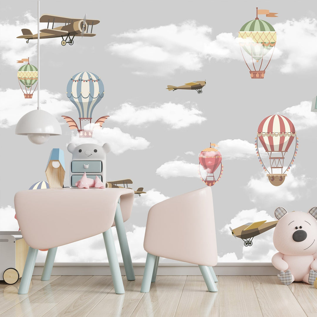 3D Hot Air Balloon Airplane Wallpaper Mural For kids Rooms Decoration.