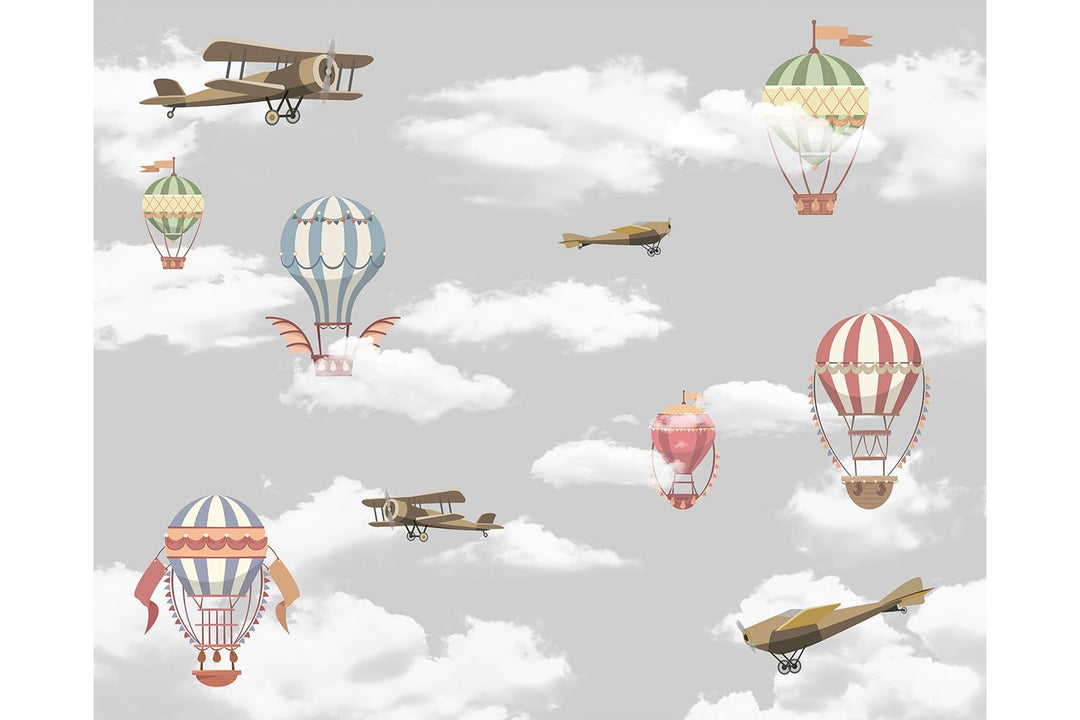 3D Hot Air Balloon Airplane Wallpaper Mural For kids Rooms Decoration.