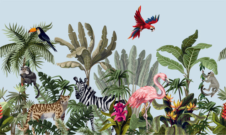 3d Jungle Animals Wallpaper Murals For Kids Room Wall Decoration.