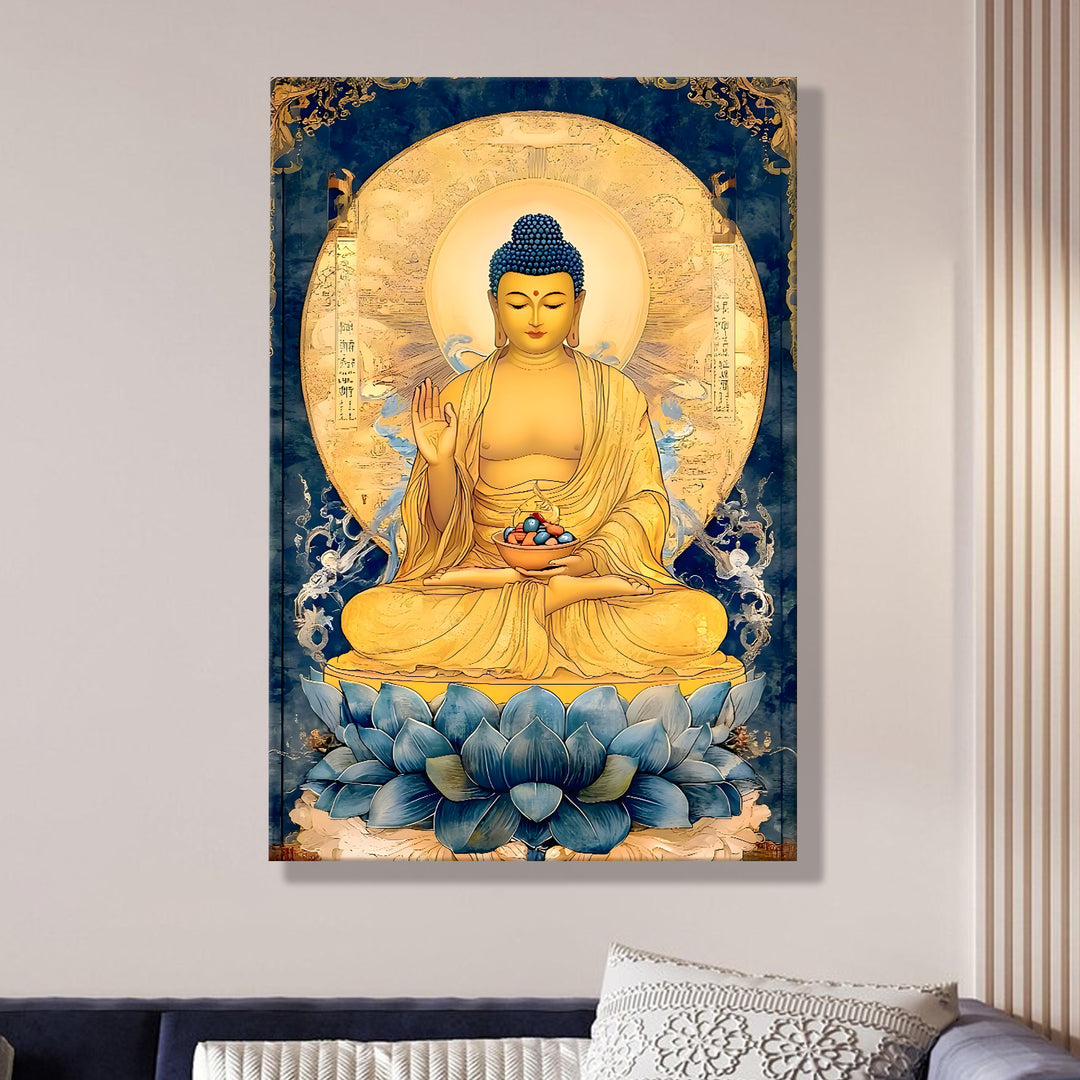 Serene Buddha Meditation Wall Art | HD Canvas Print Gallery Wrap Painting | Ready to Hang | Perfect for Pooja Room & Office Décor | Size: 20x30 Inch (BDWA54)