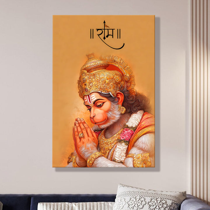 Lord Hanuman Wall Art | HD Canvas Print Gallery Wrap Painting | Ready to Hang | Perfect for Pooja Room & Office Décor | Size: 20x30 Inch (BBWA06)