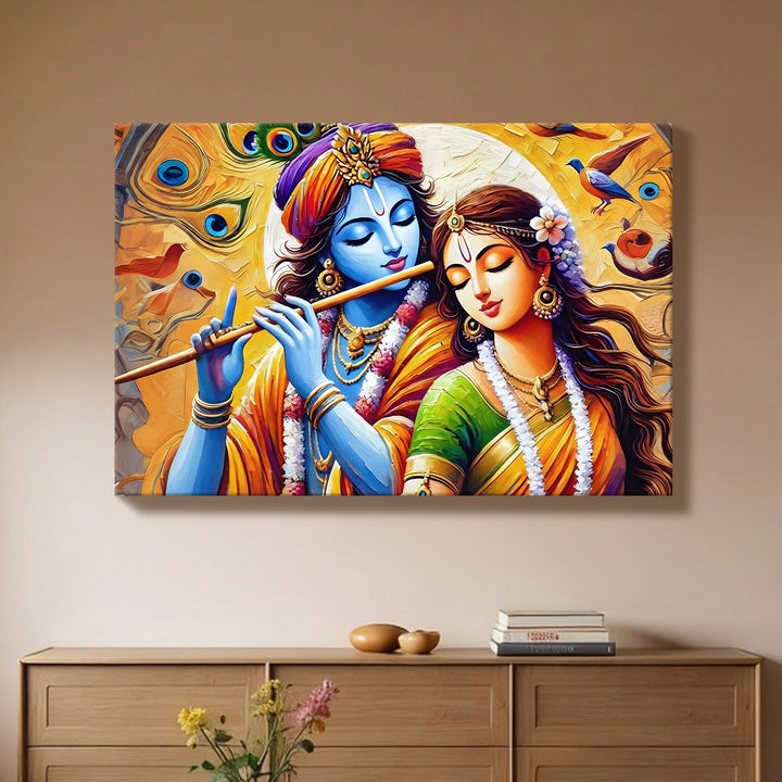 Radha Krishna Divine Harmony Wall Art | HD Canvas Print Gallery Wrap Painting | Ready to Hang | Perfect for Pooja Room & Office Décor | Size: 20x30 Inch (RKWA19)