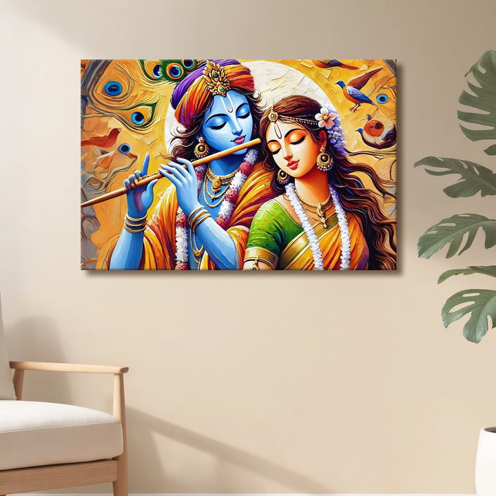 Radha Krishna Divine Harmony Wall Art | HD Canvas Print Gallery Wrap Painting | Ready to Hang | Perfect for Pooja Room & Office Décor | Size: 20x30 Inch (RKWA19)