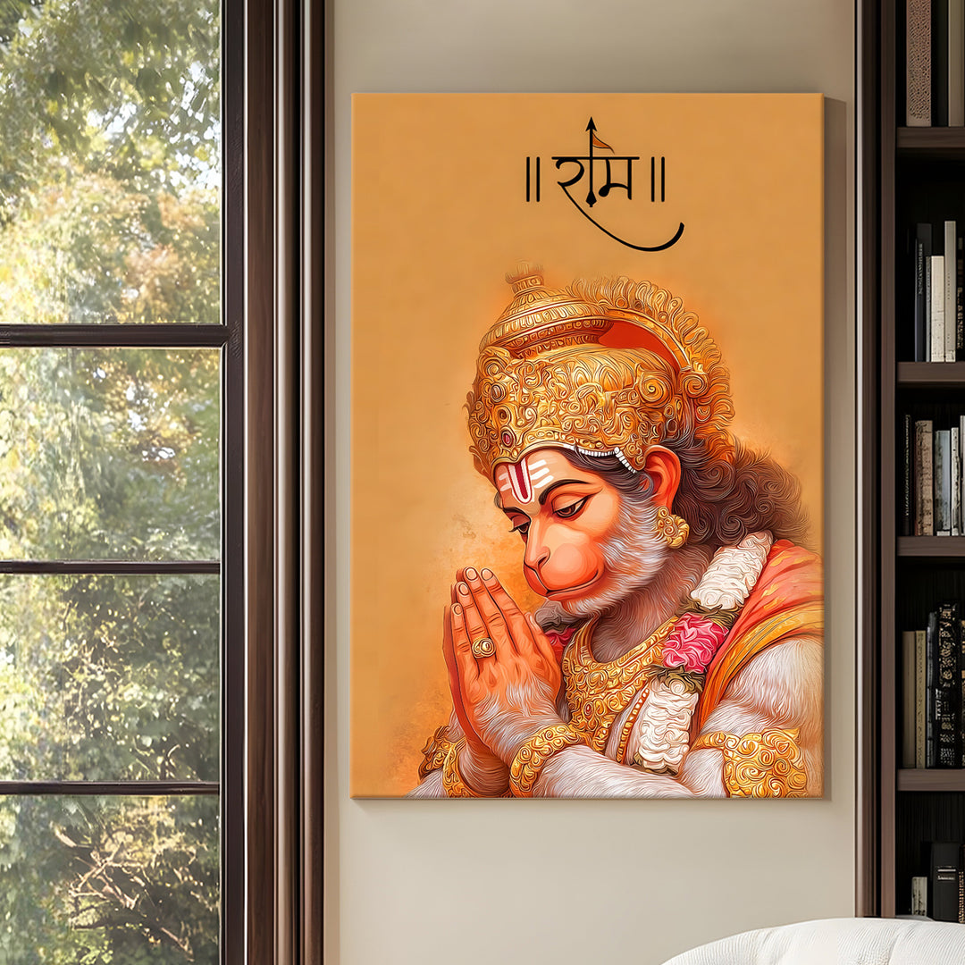 Lord Hanuman Wall Art | HD Canvas Print Gallery Wrap Painting | Ready to Hang | Perfect for Pooja Room & Office Décor | Size: 20x30 Inch (BBWA06)