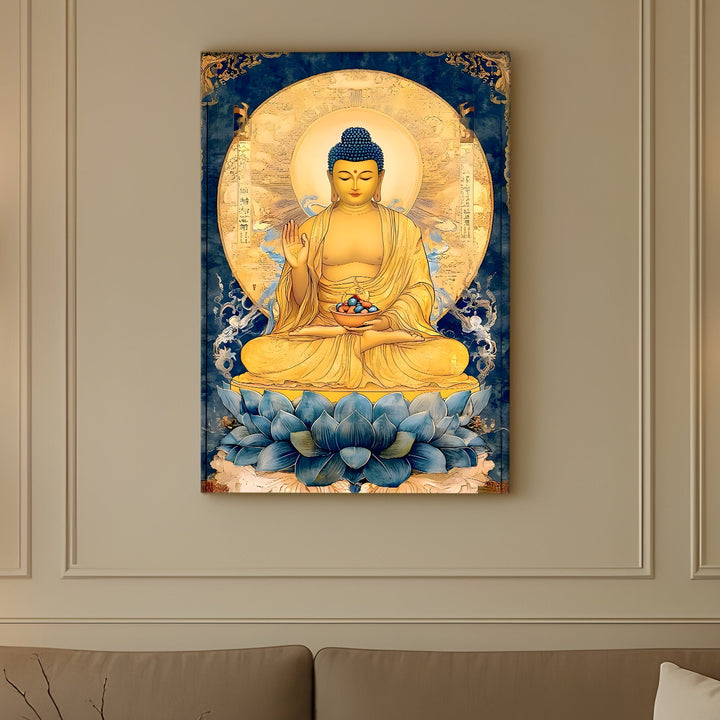 Serene Buddha Meditation Wall Art | HD Canvas Print Gallery Wrap Painting | Ready to Hang | Perfect for Pooja Room & Office Décor | Size: 20x30 Inch (BDWA54)