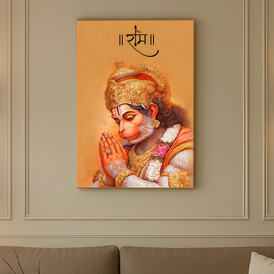 Lord Hanuman Wall Art | HD Canvas Print Gallery Wrap Painting | Ready to Hang | Perfect for Pooja Room & Office Décor | Size: 20x30 Inch (BBWA06)