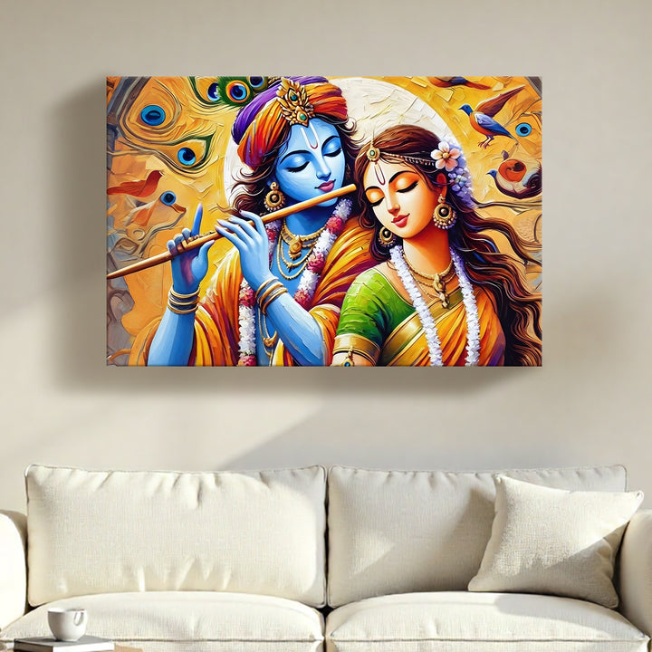 Radha Krishna Divine Harmony Wall Art | HD Canvas Print Gallery Wrap Painting | Ready to Hang | Perfect for Pooja Room & Office Décor | Size: 20x30 Inch (RKWA19)