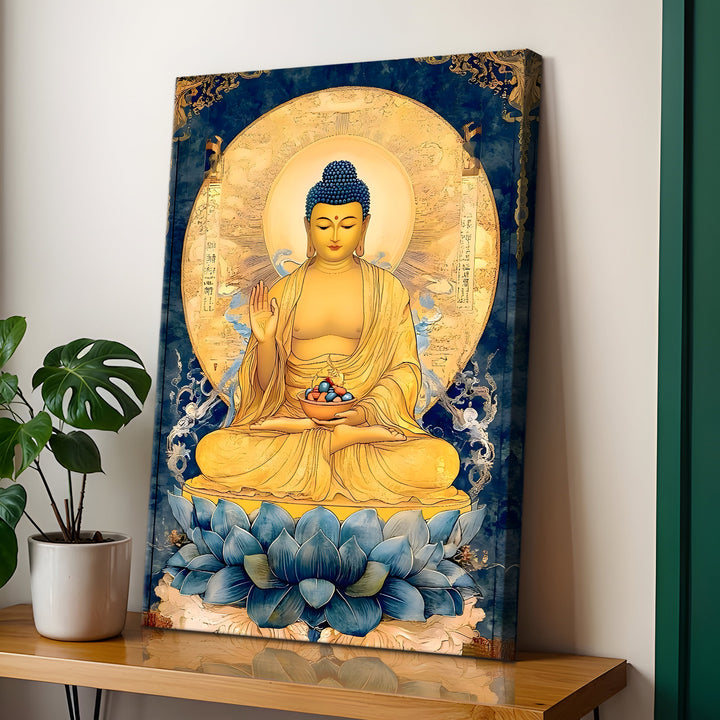 Serene Buddha Meditation Wall Art | HD Canvas Print Gallery Wrap Painting | Ready to Hang | Perfect for Pooja Room & Office Décor | Size: 20x30 Inch (BDWA54)