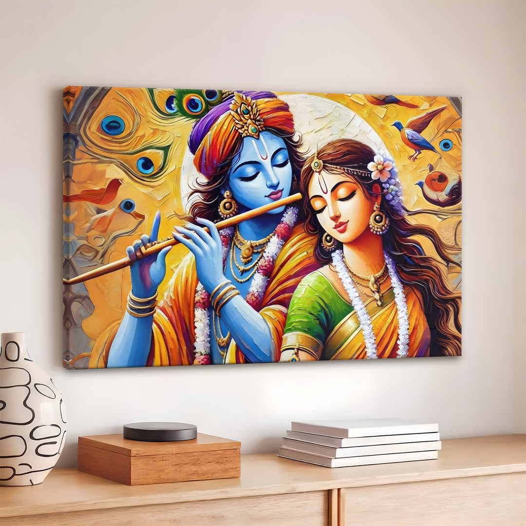Radha Krishna Divine Harmony Wall Art | HD Canvas Print Gallery Wrap Painting | Ready to Hang | Perfect for Pooja Room & Office Décor | Size: 20x30 Inch (RKWA19)
