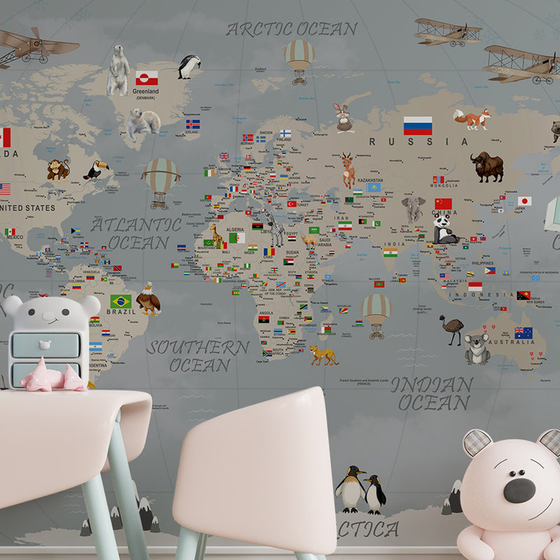 Flags of the World Children Map Wallpaper Murals for Kids Room Wall decoration