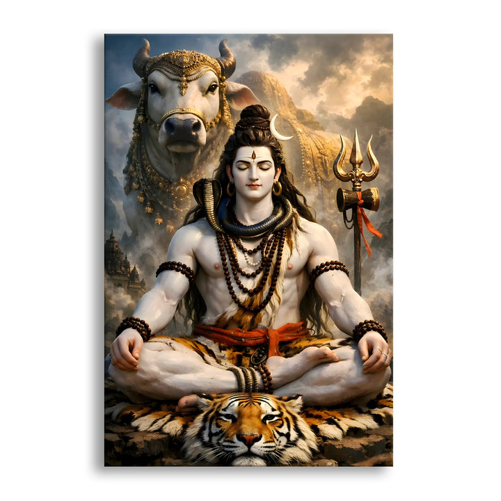 Lord Shiva Wall Art | HD Canvas Print Gallery Wrap Painting | Ready to Hang | Perfect for Pooja Room & Office Décor | Size: 20x30 Inch (SHWA06)