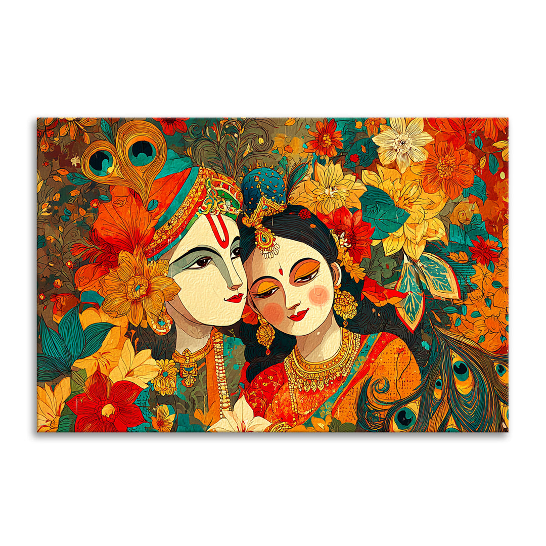 Radha Krishna Divine Harmony Wall Art | HD Canvas Print Gallery Wrap Painting | Ready to Hang | Perfect for Pooja Room & Office Décor | Size: 20x30 Inch (RKWA20)