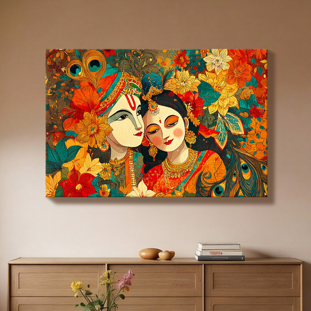 Radha Krishna Divine Harmony Wall Art | HD Canvas Print Gallery Wrap Painting | Ready to Hang | Perfect for Pooja Room & Office Décor | Size: 20x30 Inch (RKWA20)