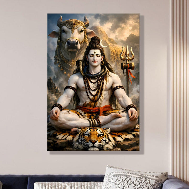 Lord Shiva Wall Art | HD Canvas Print Gallery Wrap Painting | Ready to Hang | Perfect for Pooja Room & Office Décor | Size: 20x30 Inch (SHWA06)
